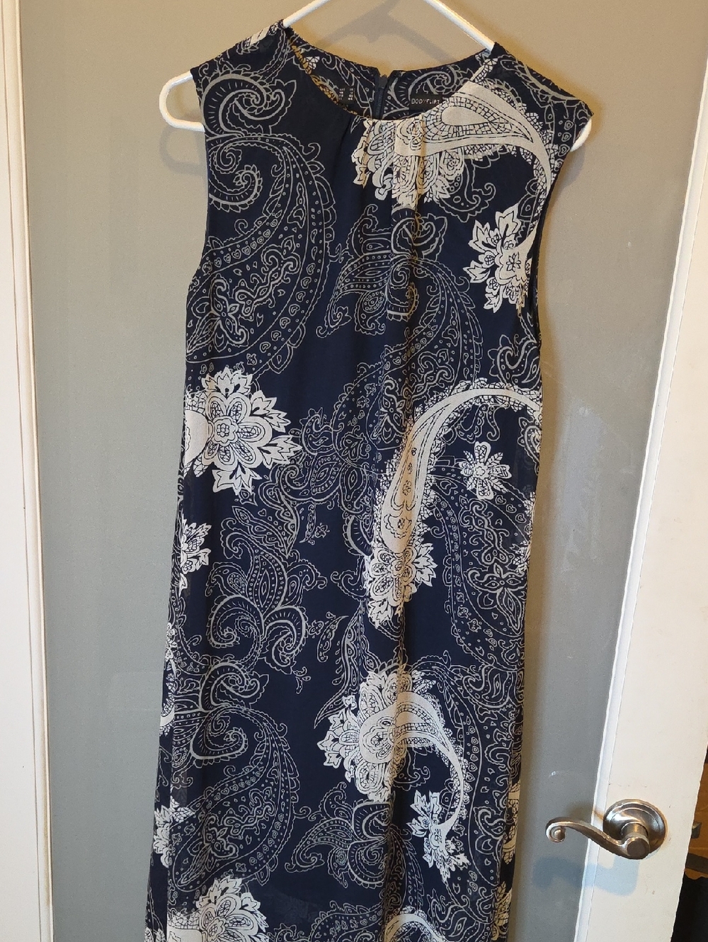 Sleeveless Navy Blue Paisley Maxi Dress - Brand Unspecified